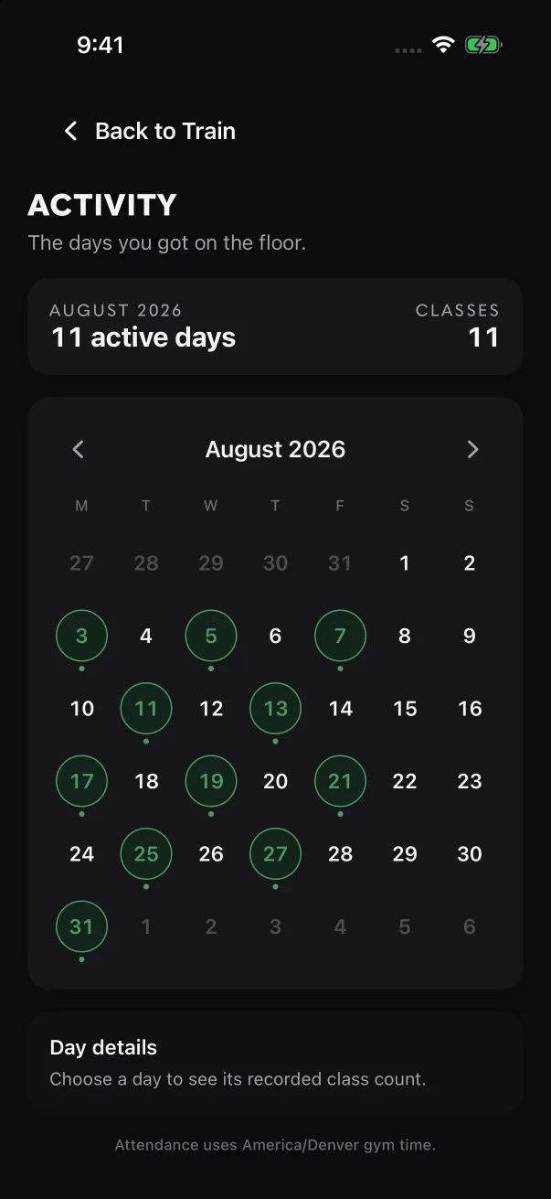 After you go back a month, the summary names the month and the right arrow works again.