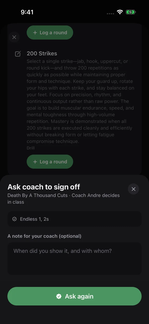After a send-back, the button in the sheet reads Ask again.
