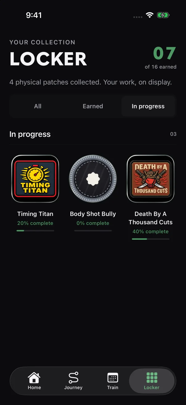 With In progress selected, each patch shows its percentage and bar.