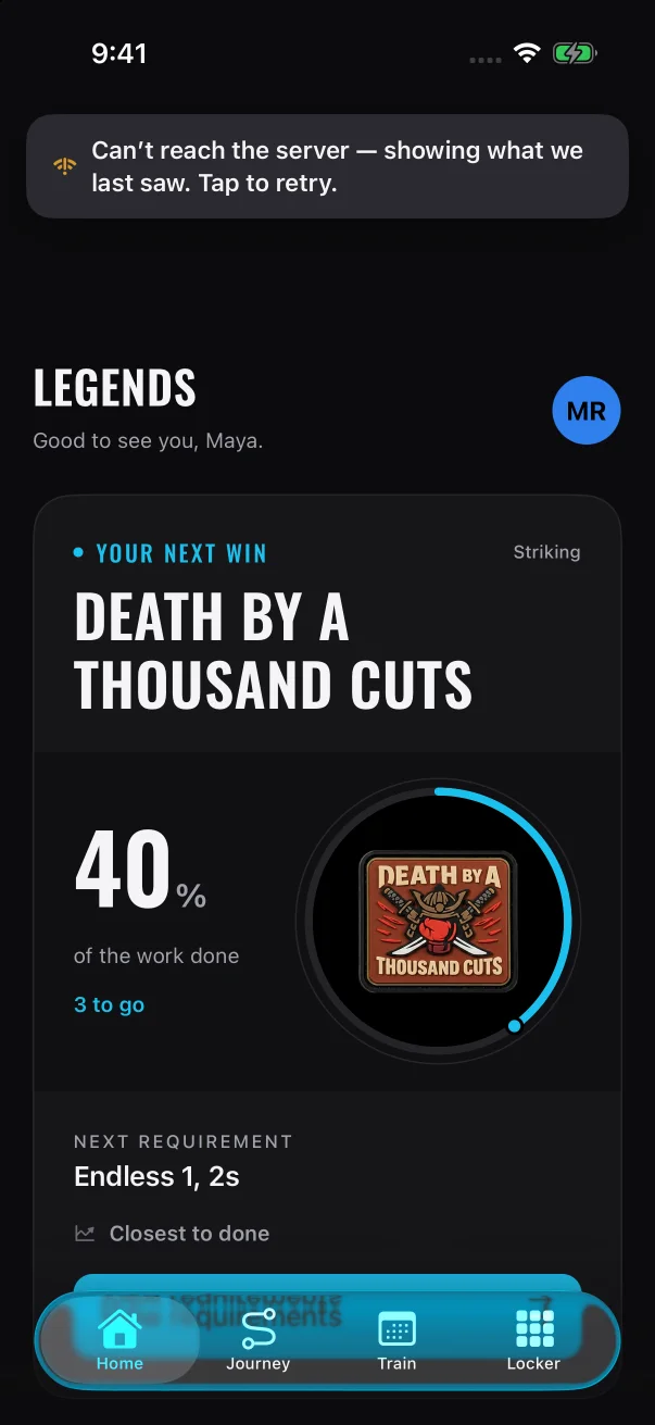 This message appears in the same banner at the top of the app, in place of the text shown here.