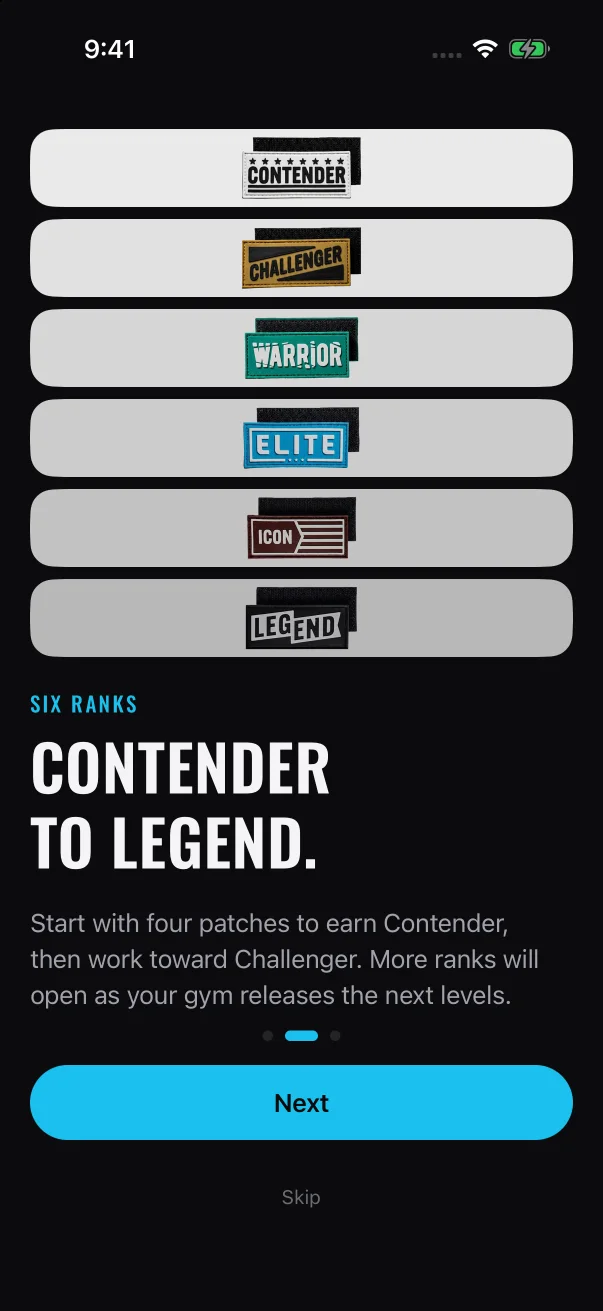 The second slide introduces the belt ranks, and your gym's program sets what each belt takes.